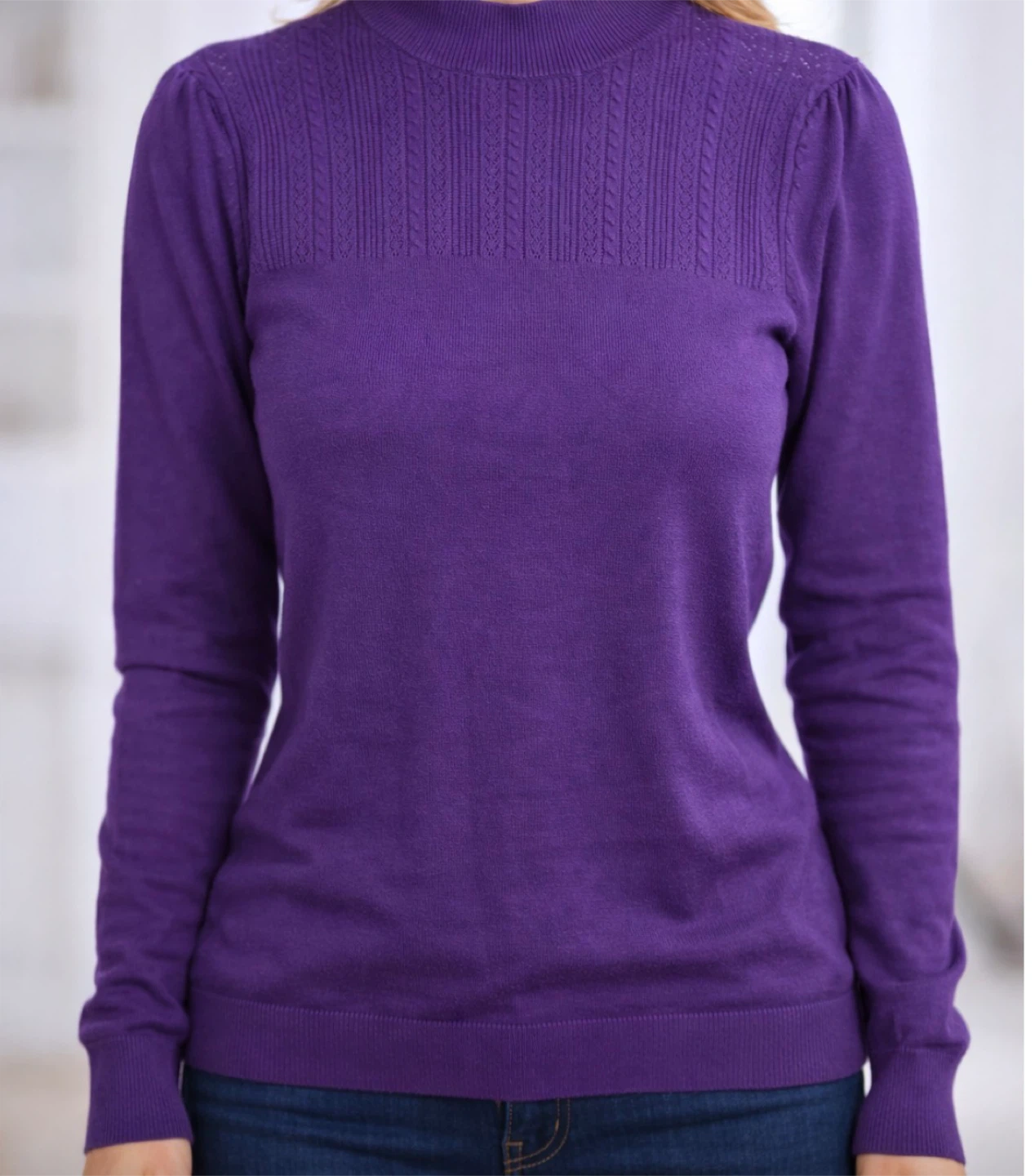Purple Suzy Shier Mock Neck Sweater