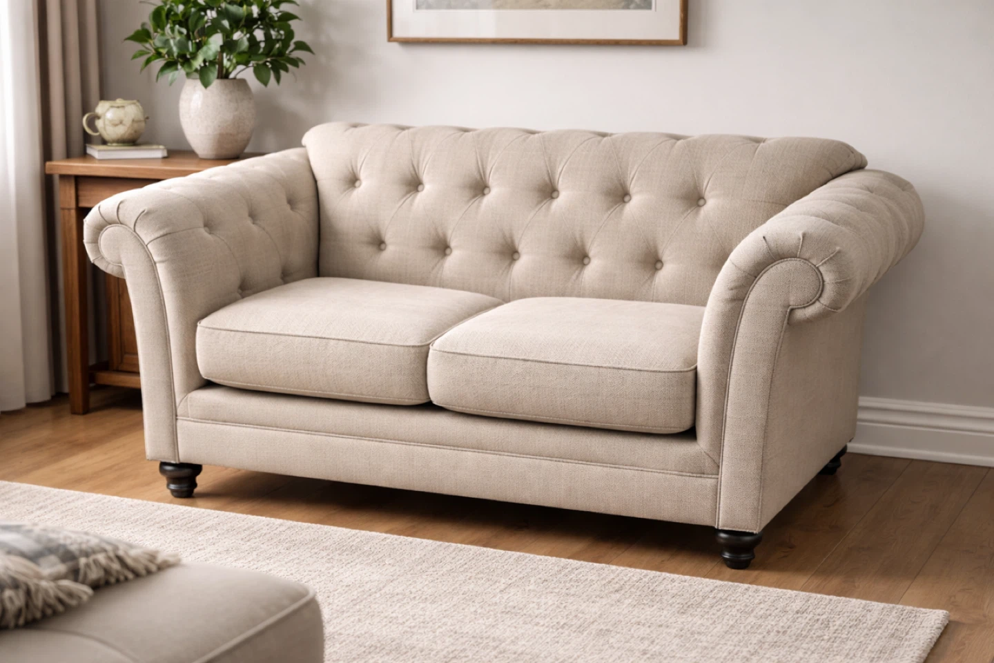 Ashley Cream Chesterfield Loveseat Sofa