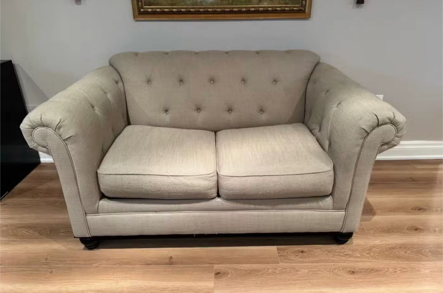 Ashley Cream Chesterfield Loveseat Sofa - photo 2