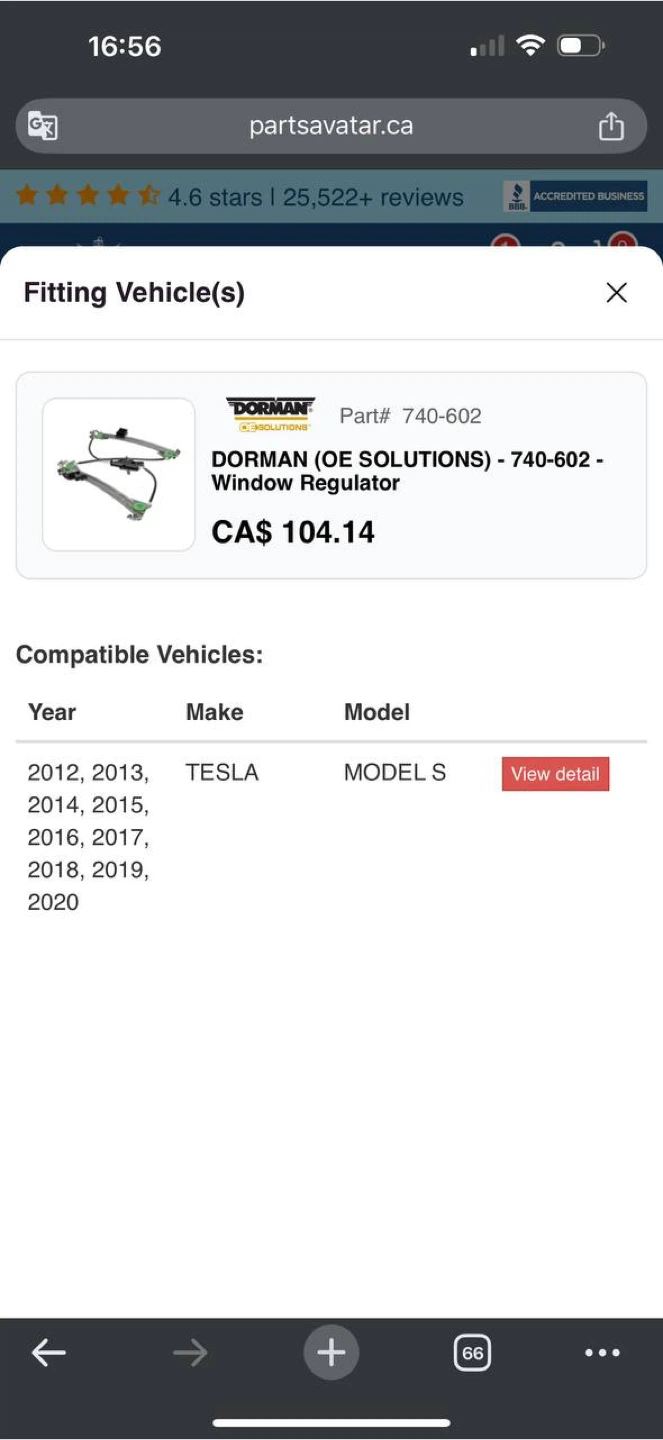 Dorman 740-602 Front Driver Side Window Regulator (Tesla - photo 4