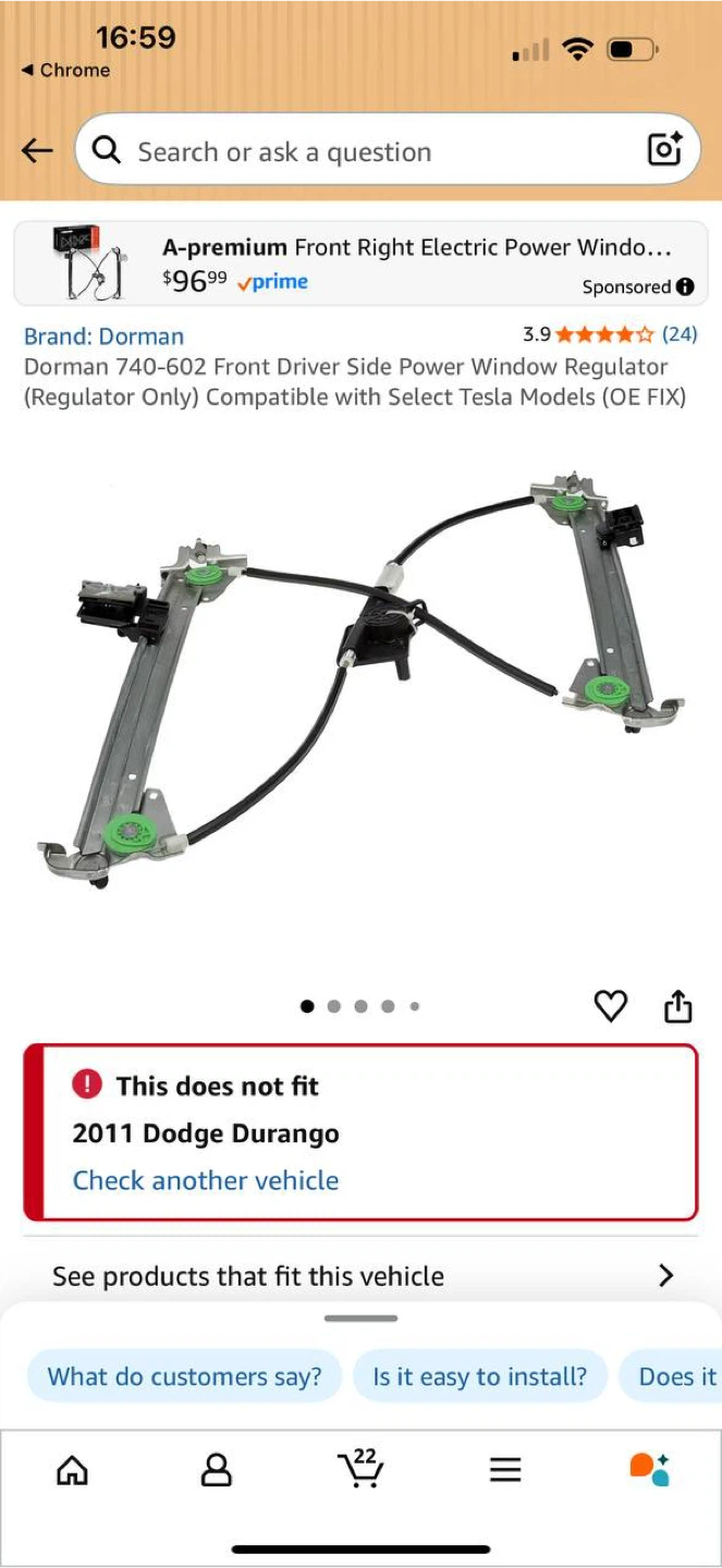 Dorman 740-602 Front Driver Side Window Regulator (Tesla