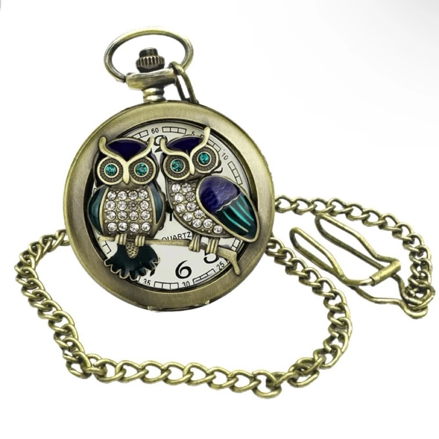 Invicta Vintage Pocket Watch - Owls Rhinestone 47mm