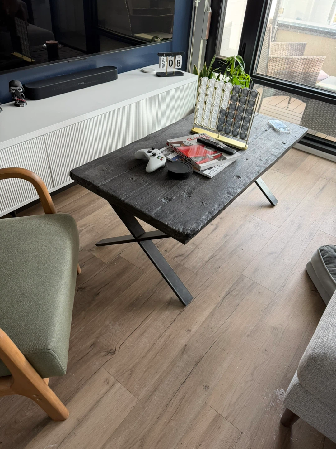 Dark Wood Coffee Table with Metal Base