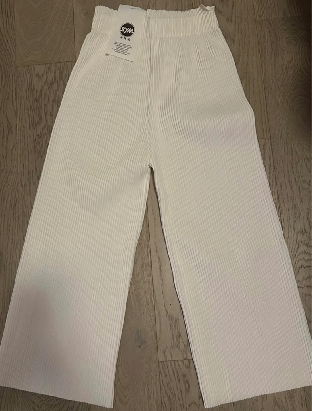 White Ribbed Wide Leg Pants
