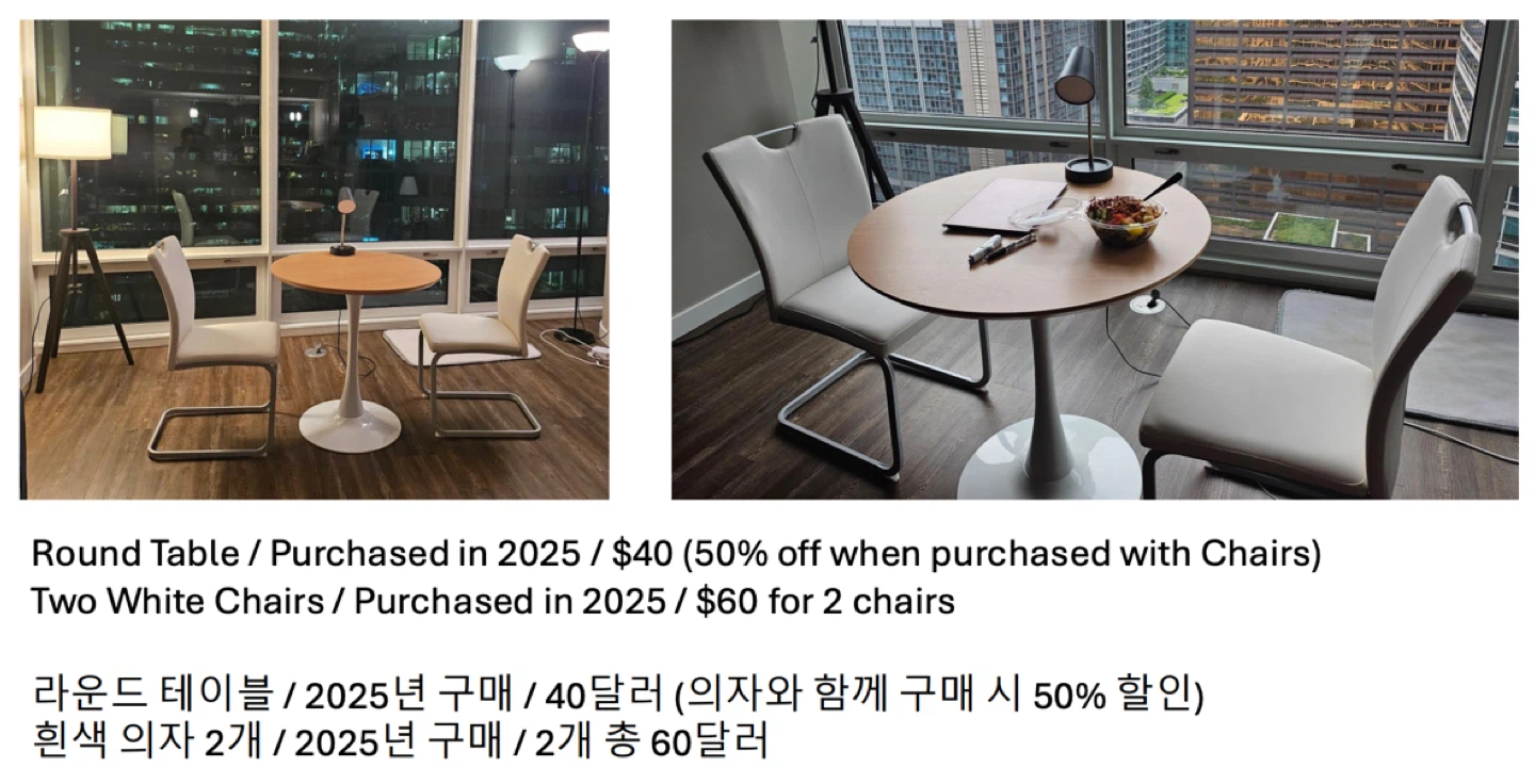 Round Table and Two White Chairs