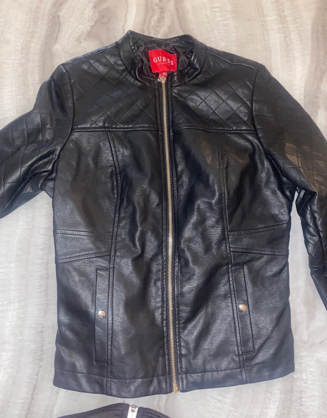 GUESS Black Quilted Faux Leather Jacket