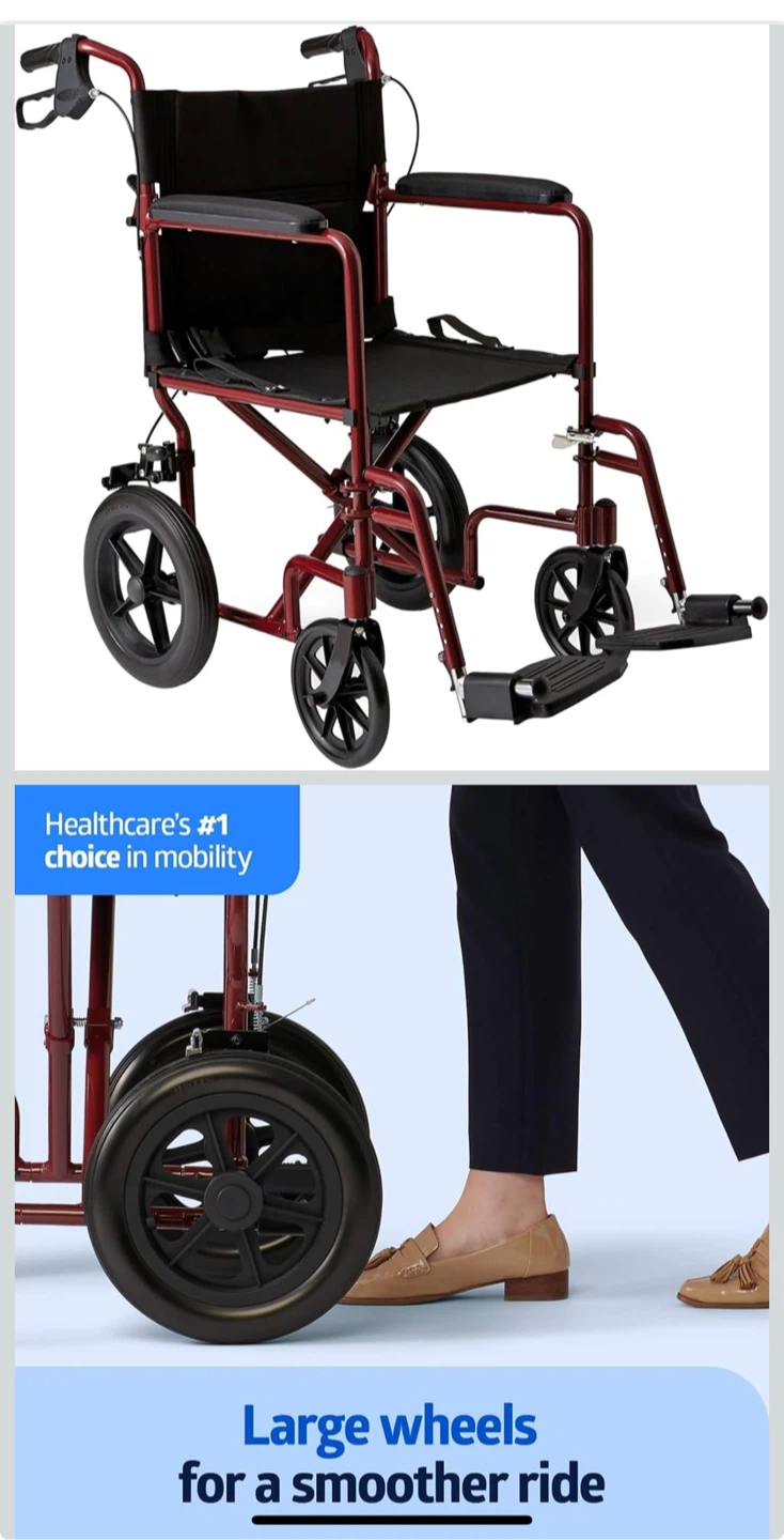 Red Lightweight Transport Wheelchair