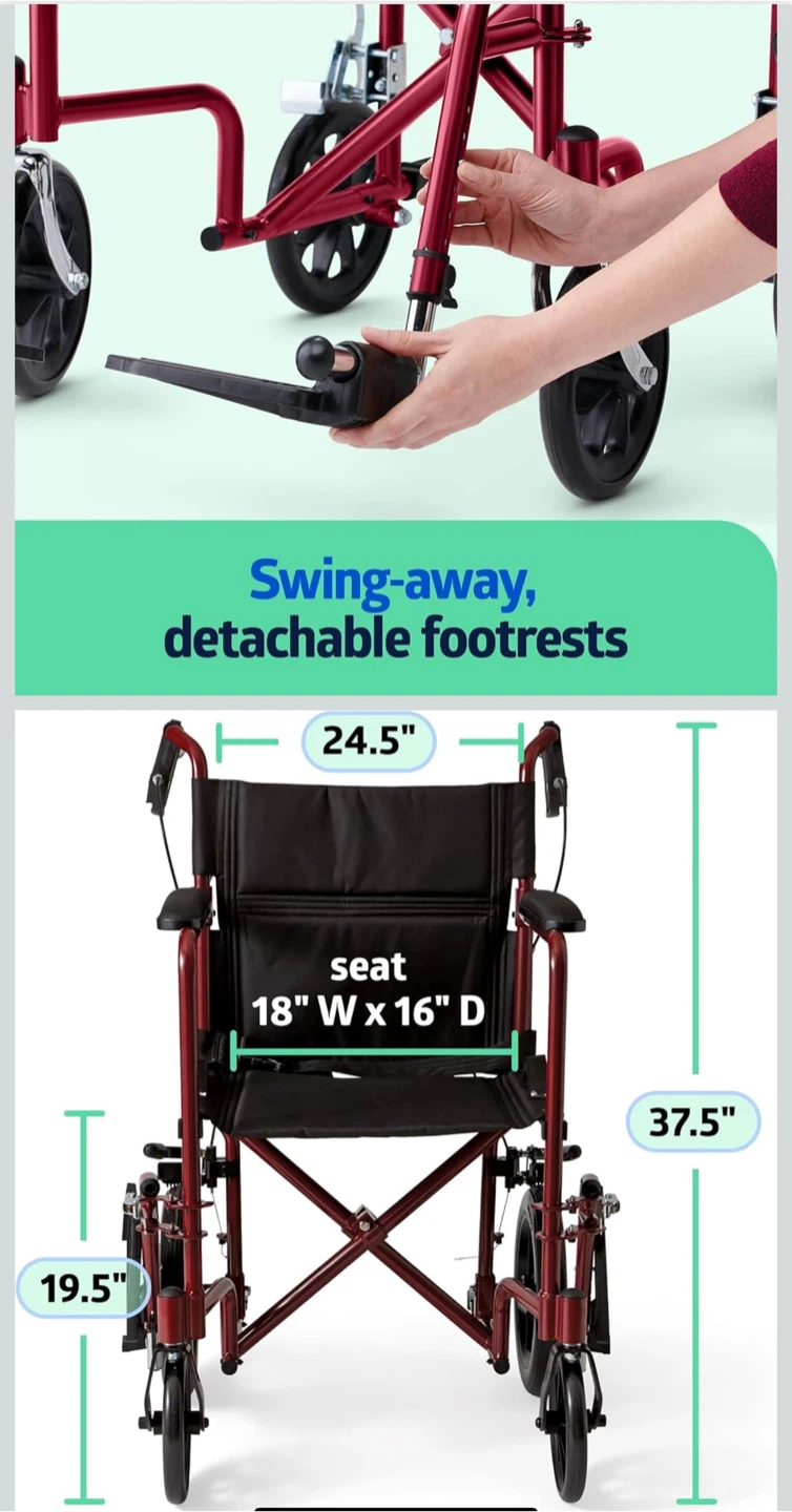 Red Lightweight Transport Wheelchair - photo 3