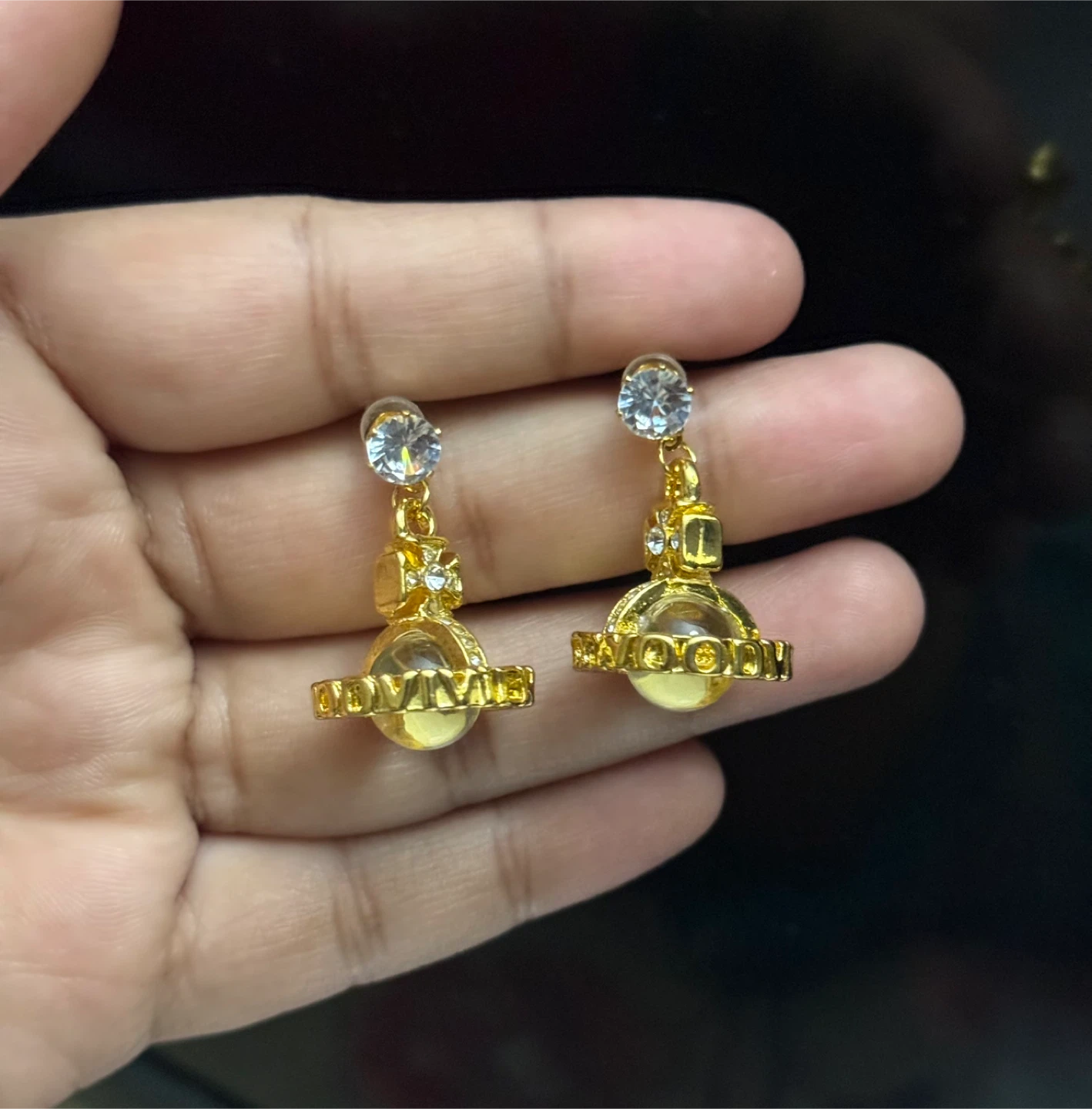 Gold-Tone Earrings with Crystal Accents - photo 2