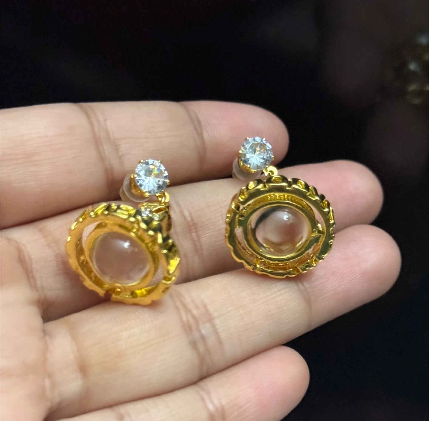 Gold-Tone Earrings with Crystal Accents - photo 4