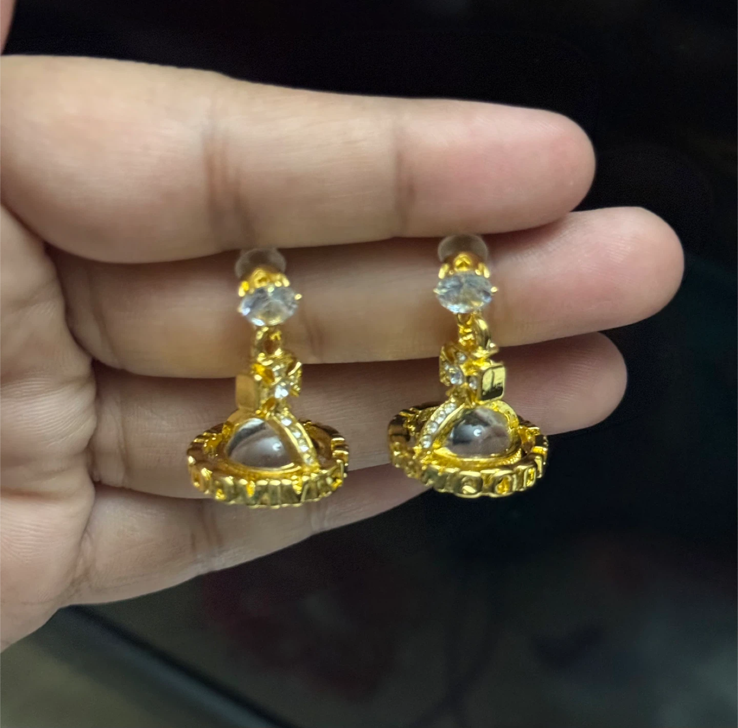 Gold-Tone Earrings with Crystal Accents - photo 3
