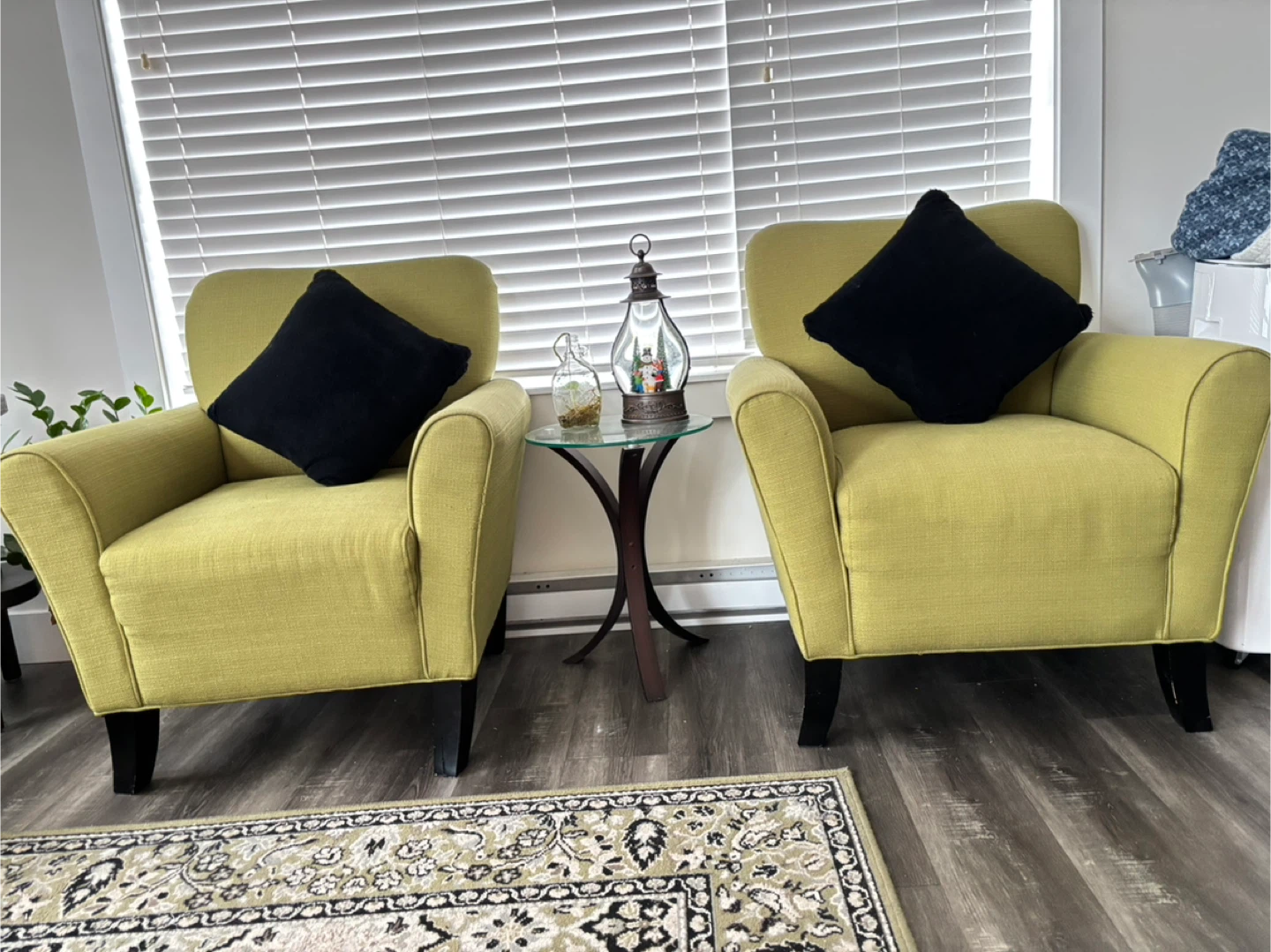 Lime Green Armchair with Black Pillow