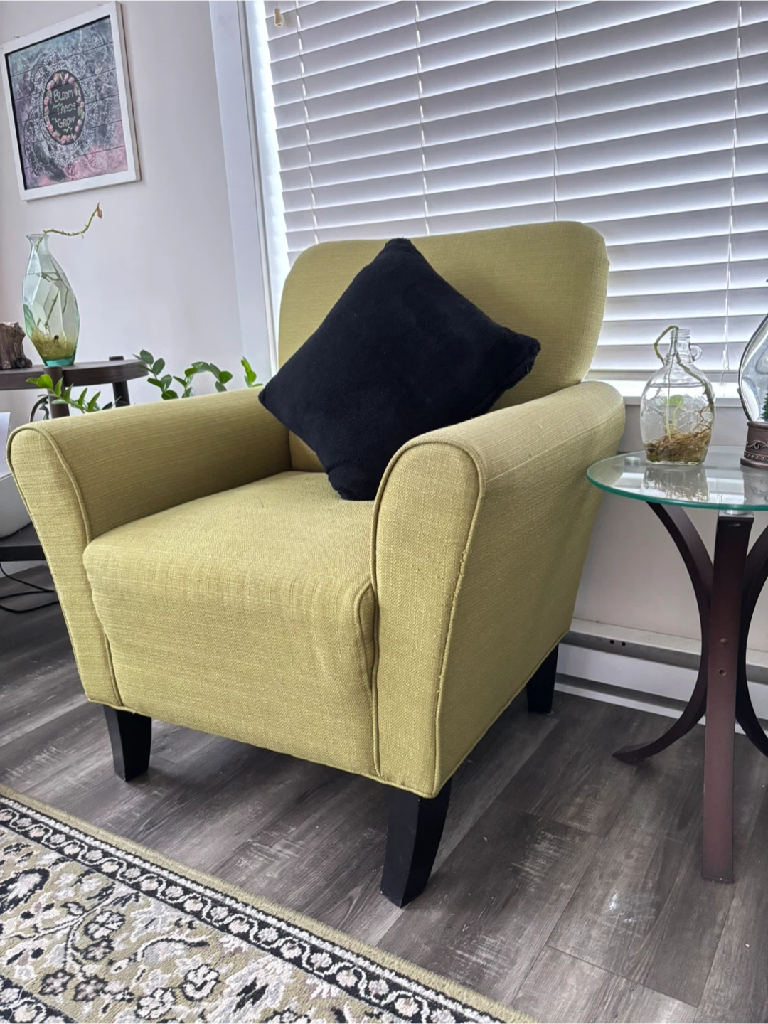 Lime Green Armchair with Black Pillow - photo 2