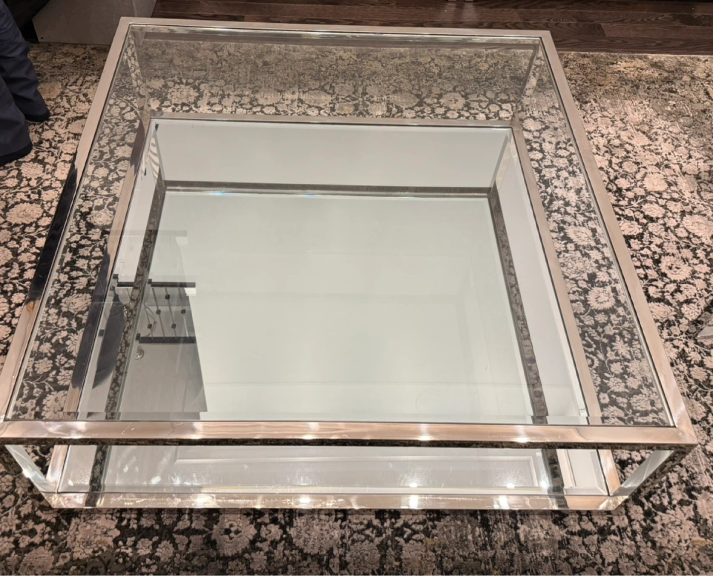 Mirrored Glass Chrome Coffee Table - photo 2
