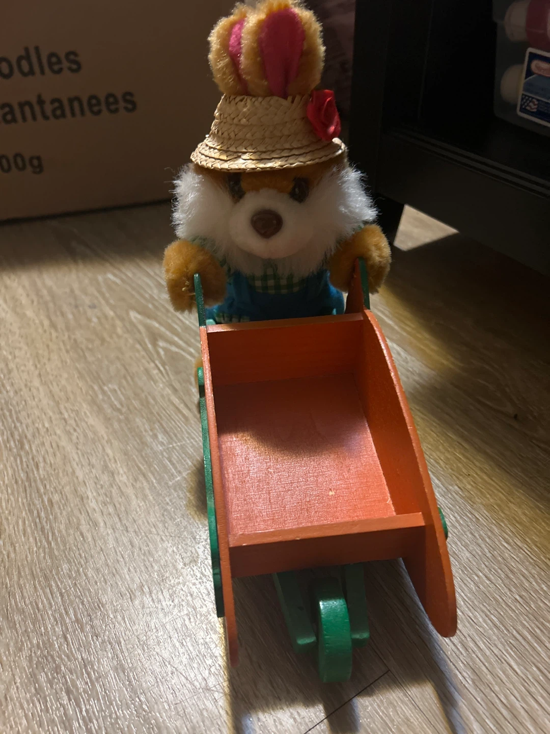 Vintage Chocolate Farmer Bunny Toy with Wheelbarrow - photo 2