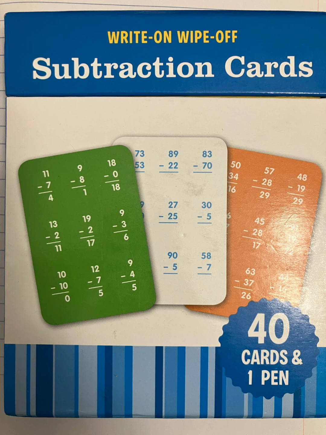 Write-On Wipe-Off Subtraction Cards