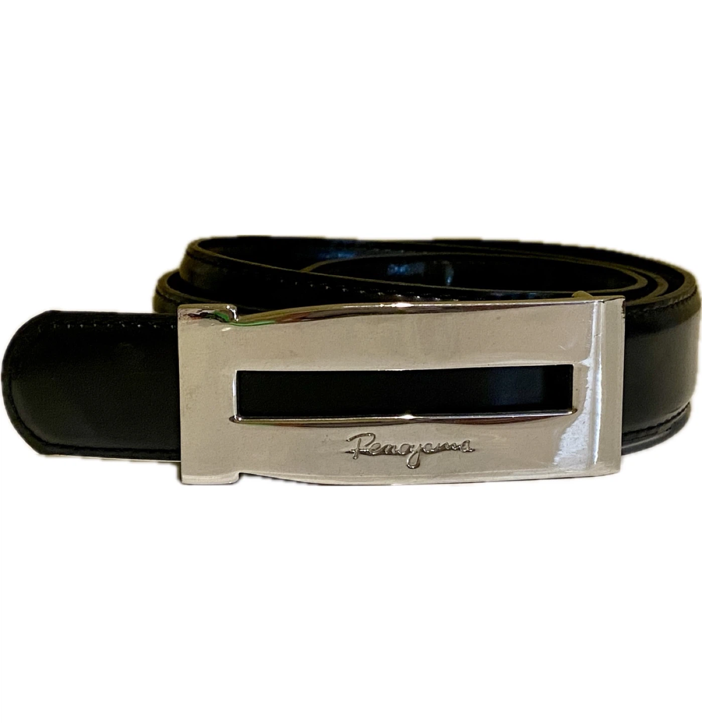 Salvatore Ferragamo Black Leather Belt with Silver Buckle