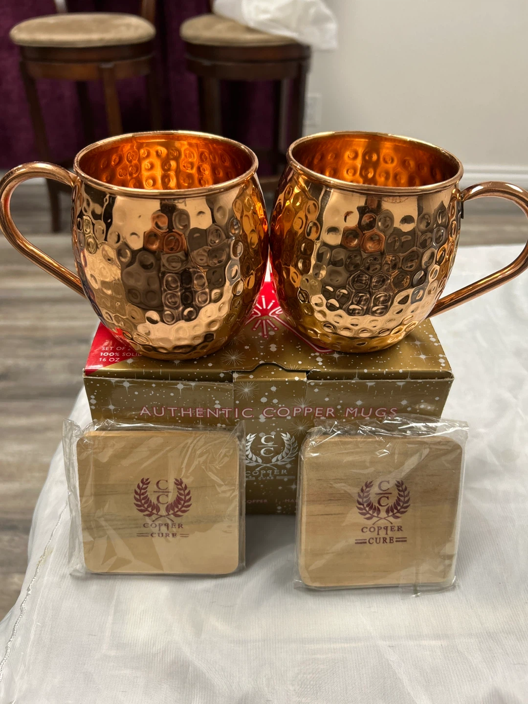 Set of 2 Copper Mugs with Coasters - photo 2
