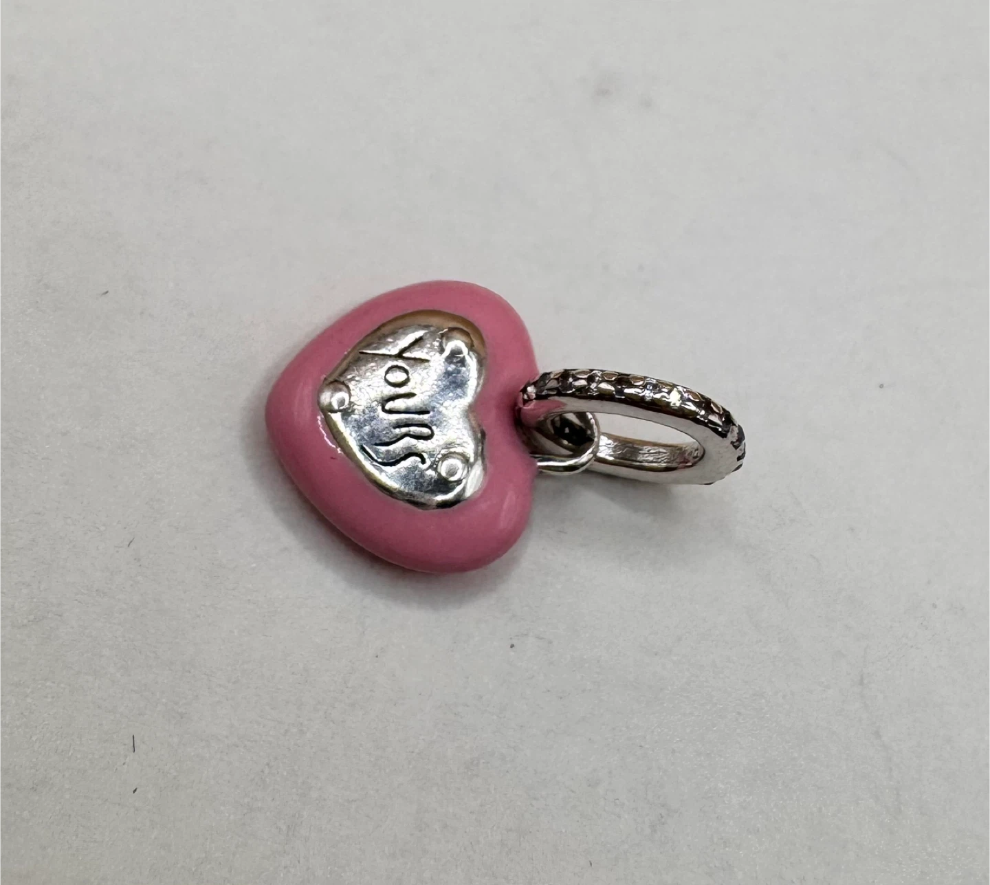 Pink Heart Charm with "Yours" Engraving