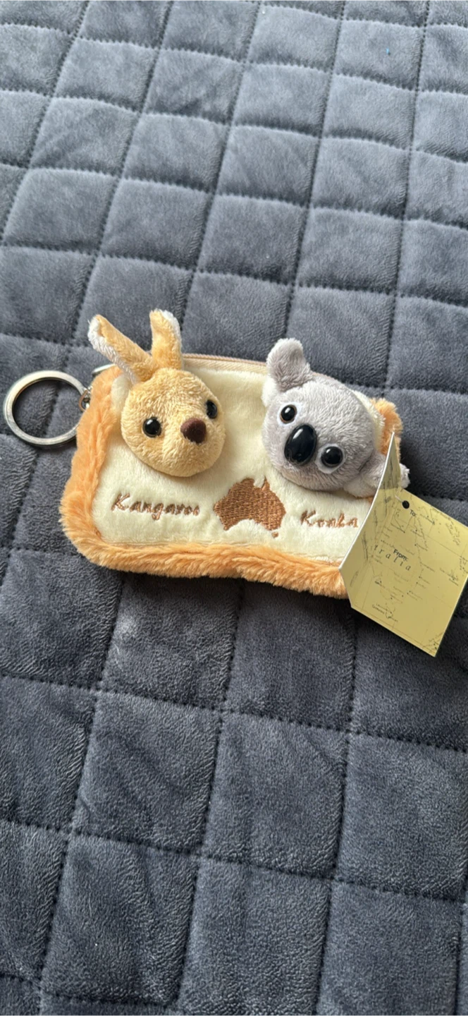 Plush Kangaroo & Koala Coin Purse with Passport Keychain