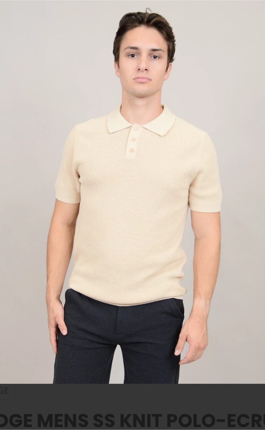 Hedge Mens SS Knit Polo - Ecru