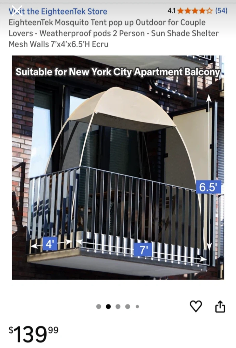 EighteenTek Mosquito Tent Pop-Up Outdoor Sun Shade Shelter - photo 2