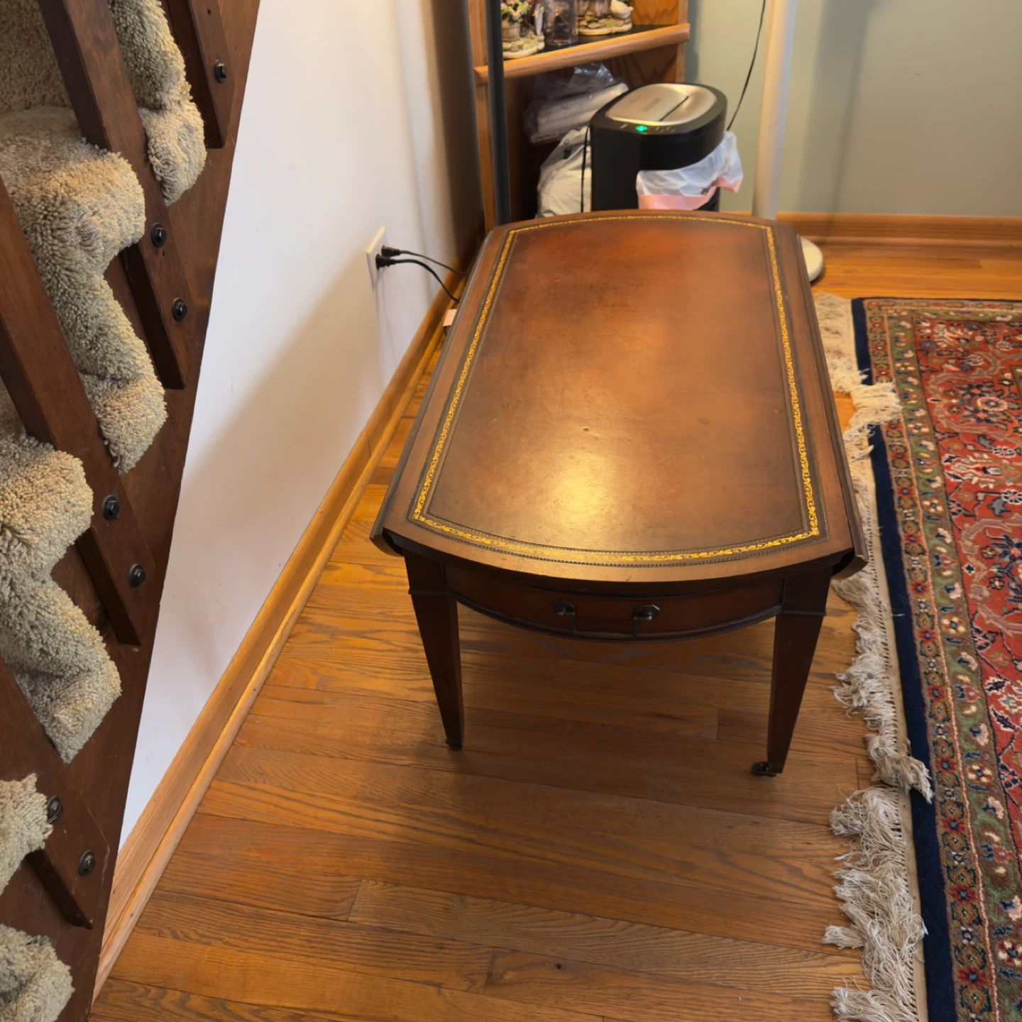 Vintage Leather Inlay Drop Leaf Table with Drawer - photo 4
