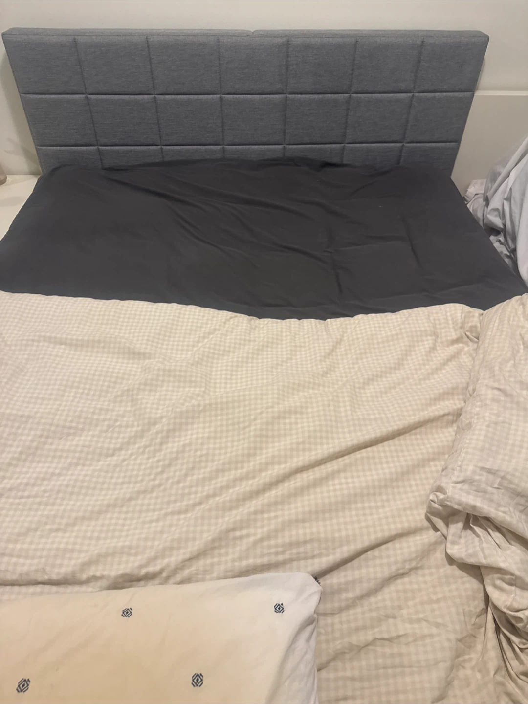 Queen Size Grey Fabric Bed Frame with Headboard