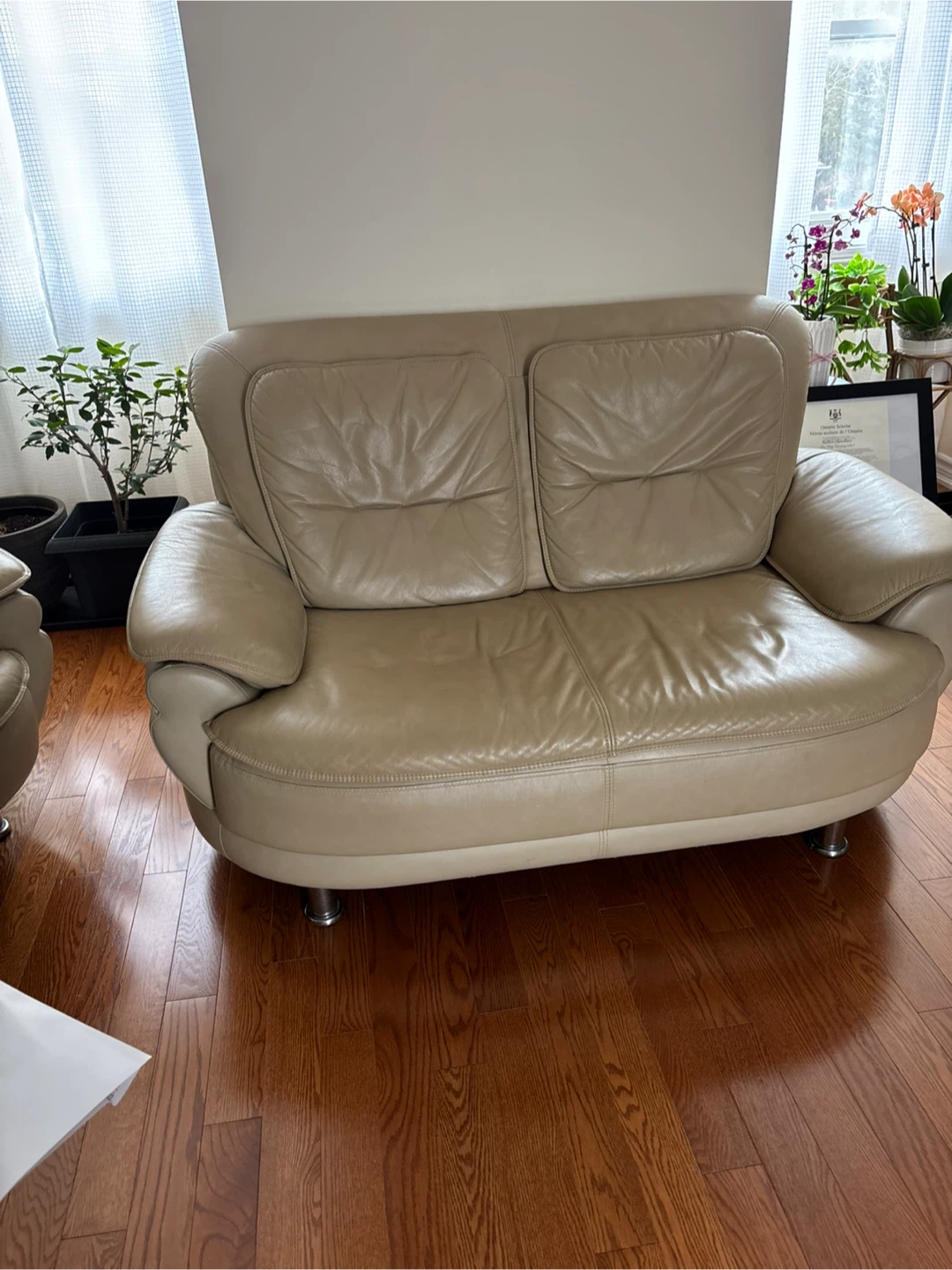 Tan Leather Sofa and Armchair Set
