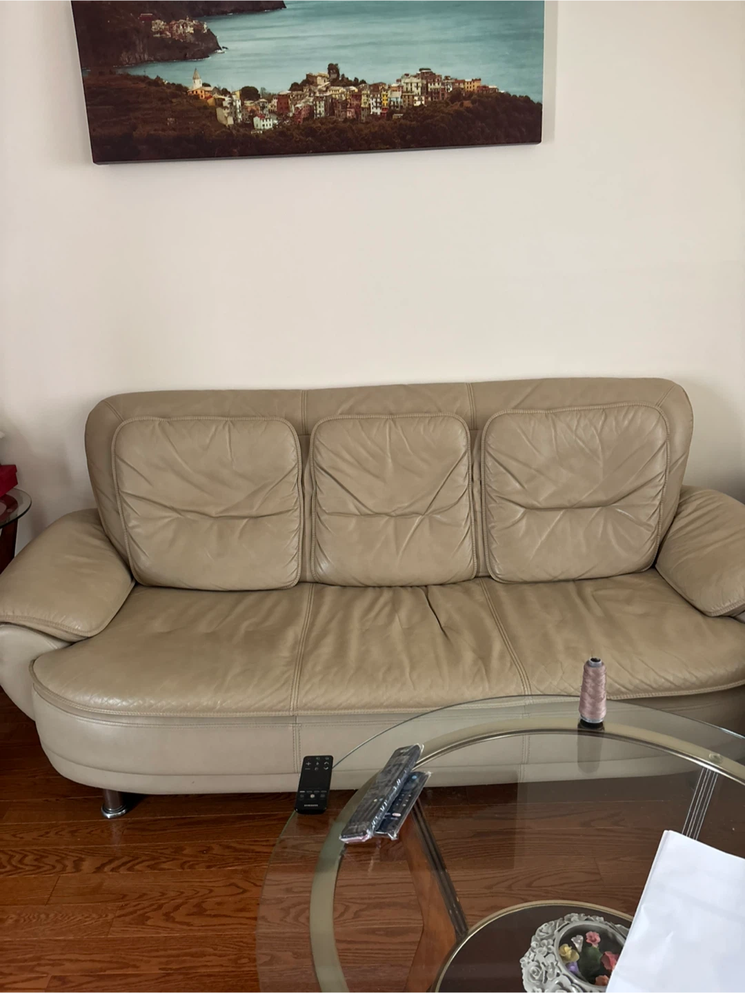 Tan Leather Sofa and Armchair Set - photo 2