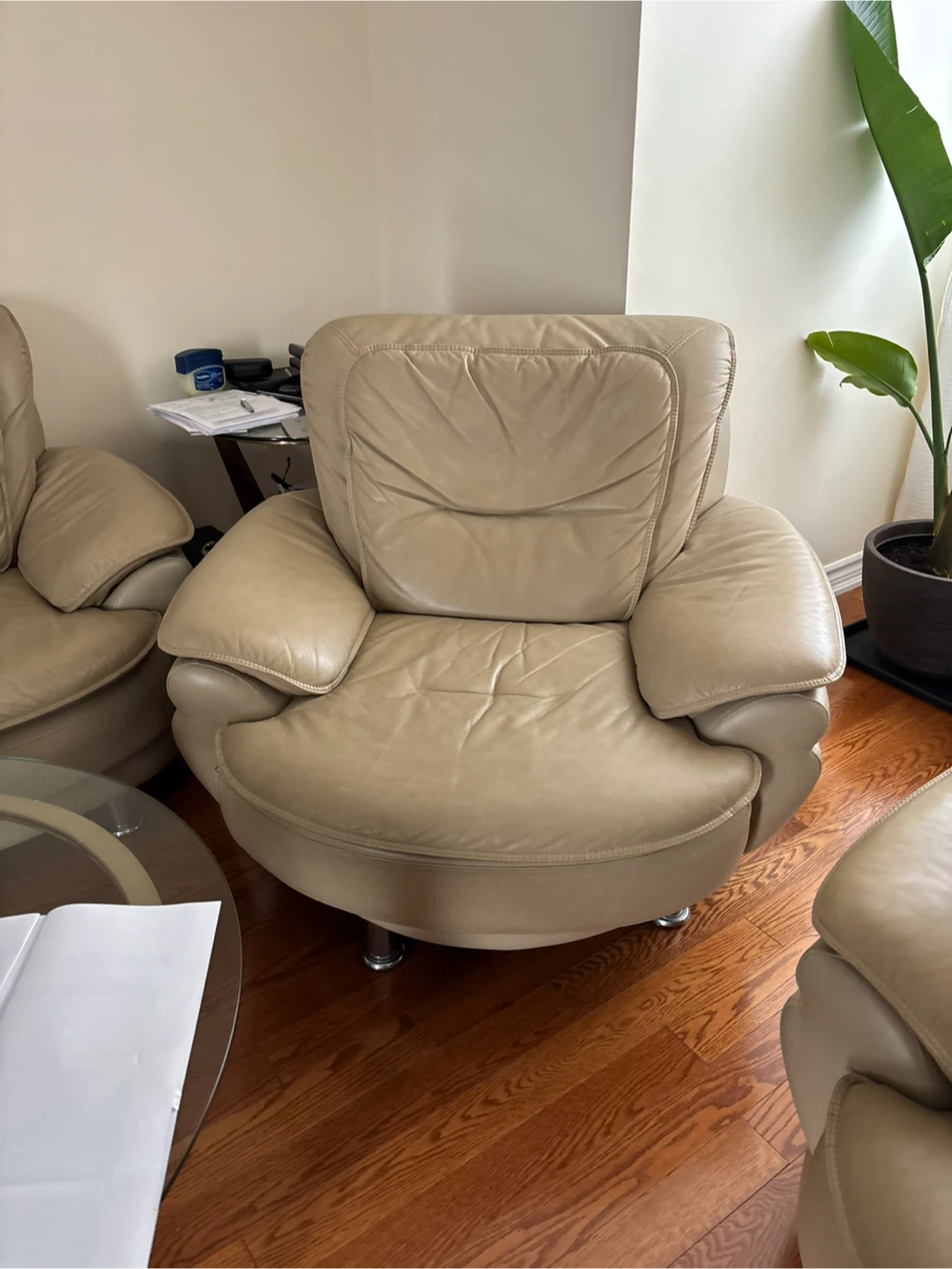 Tan Leather Sofa and Armchair Set - photo 3