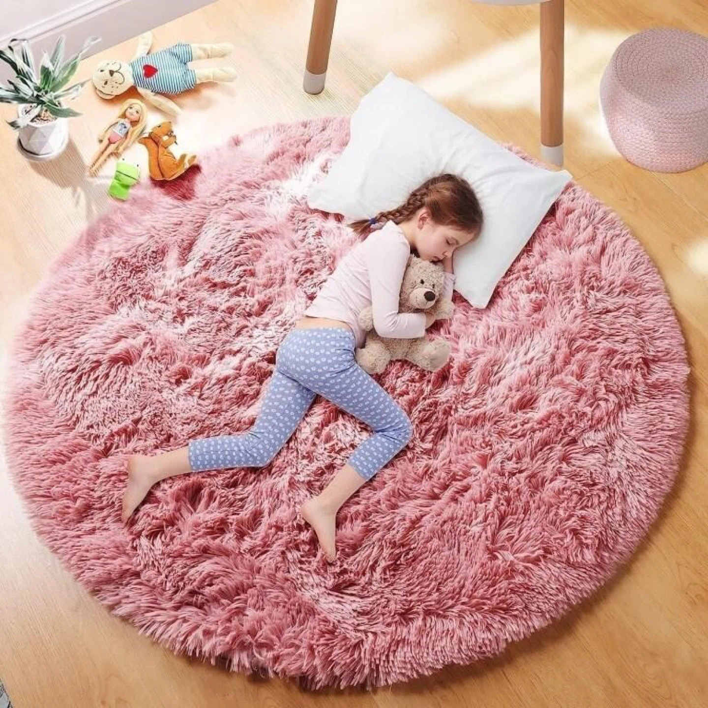 PAGISOFE 5Ft Round Rugs 5Ft, Fluffy Blush Rugs for