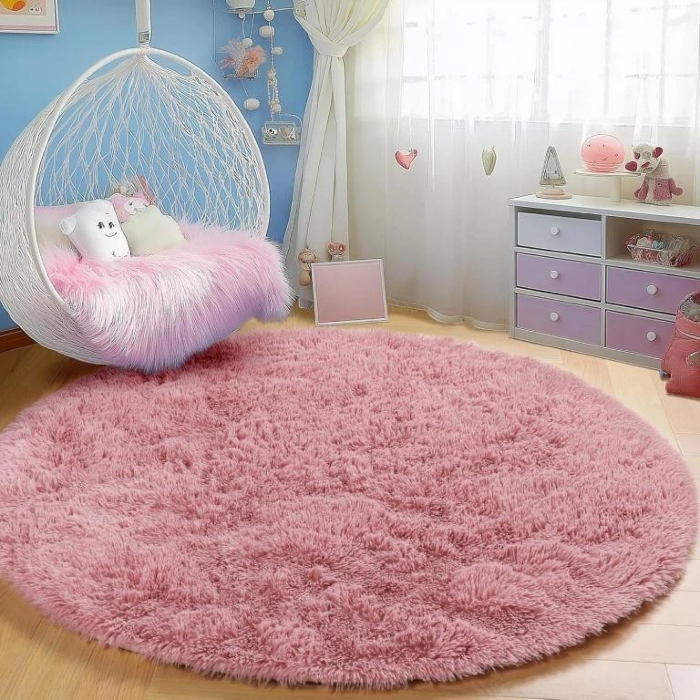 PAGISOFE 5Ft Round Rugs 5Ft, Fluffy Blush Rugs for - photo 2