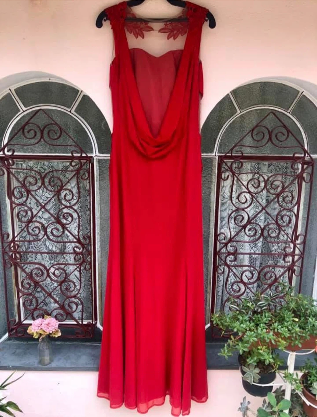 Red Formal Gown with Cutout Detail