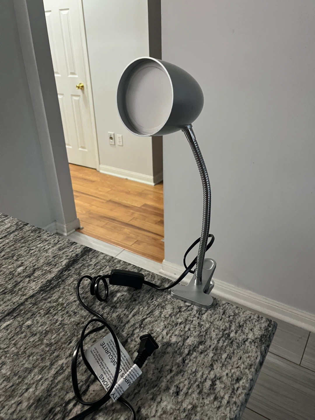 Grey Clip-On Lamp with Flexible Gooseneck