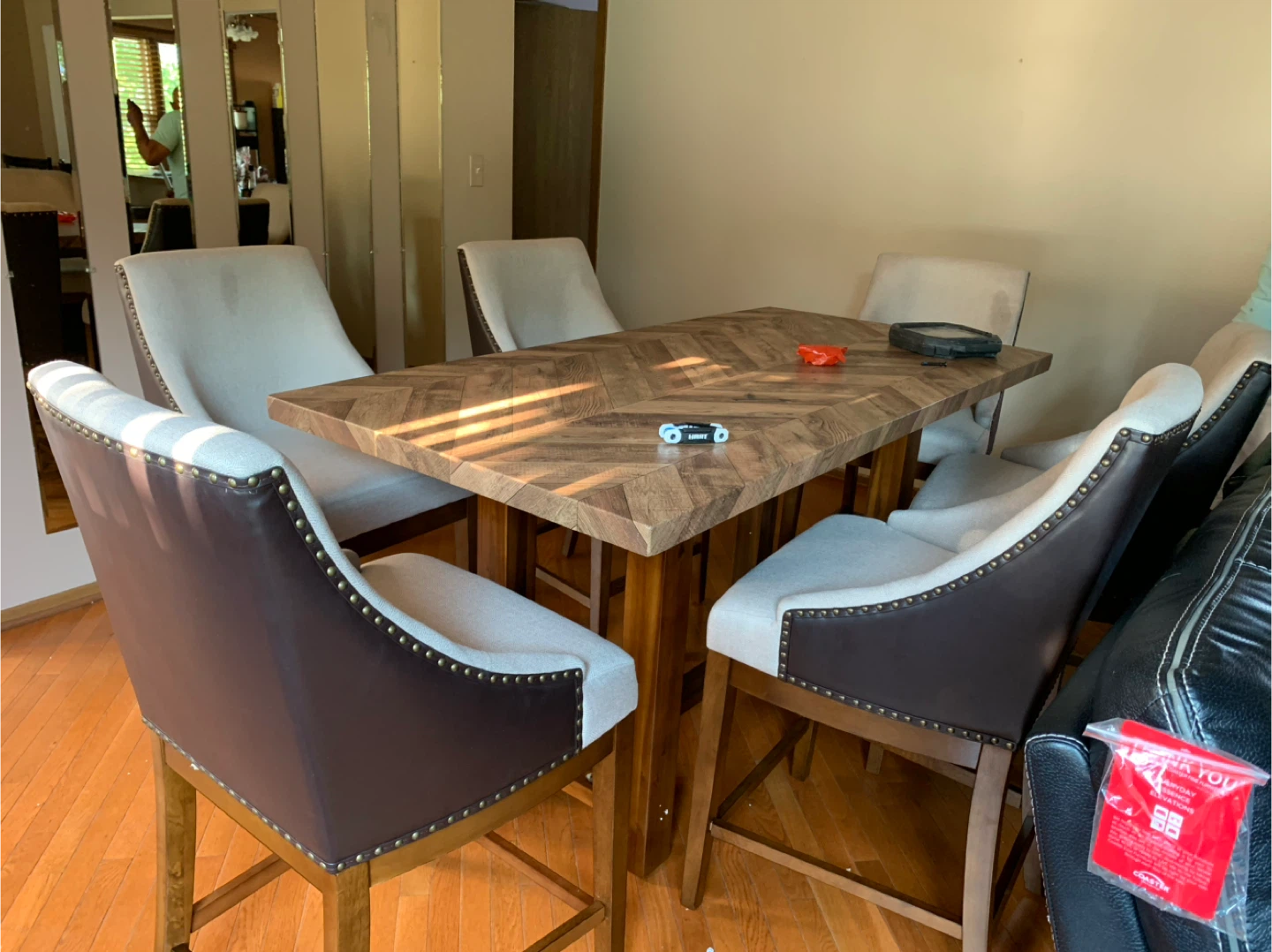 Wooden Bar Height Dining Table Set with 6 Chairs
