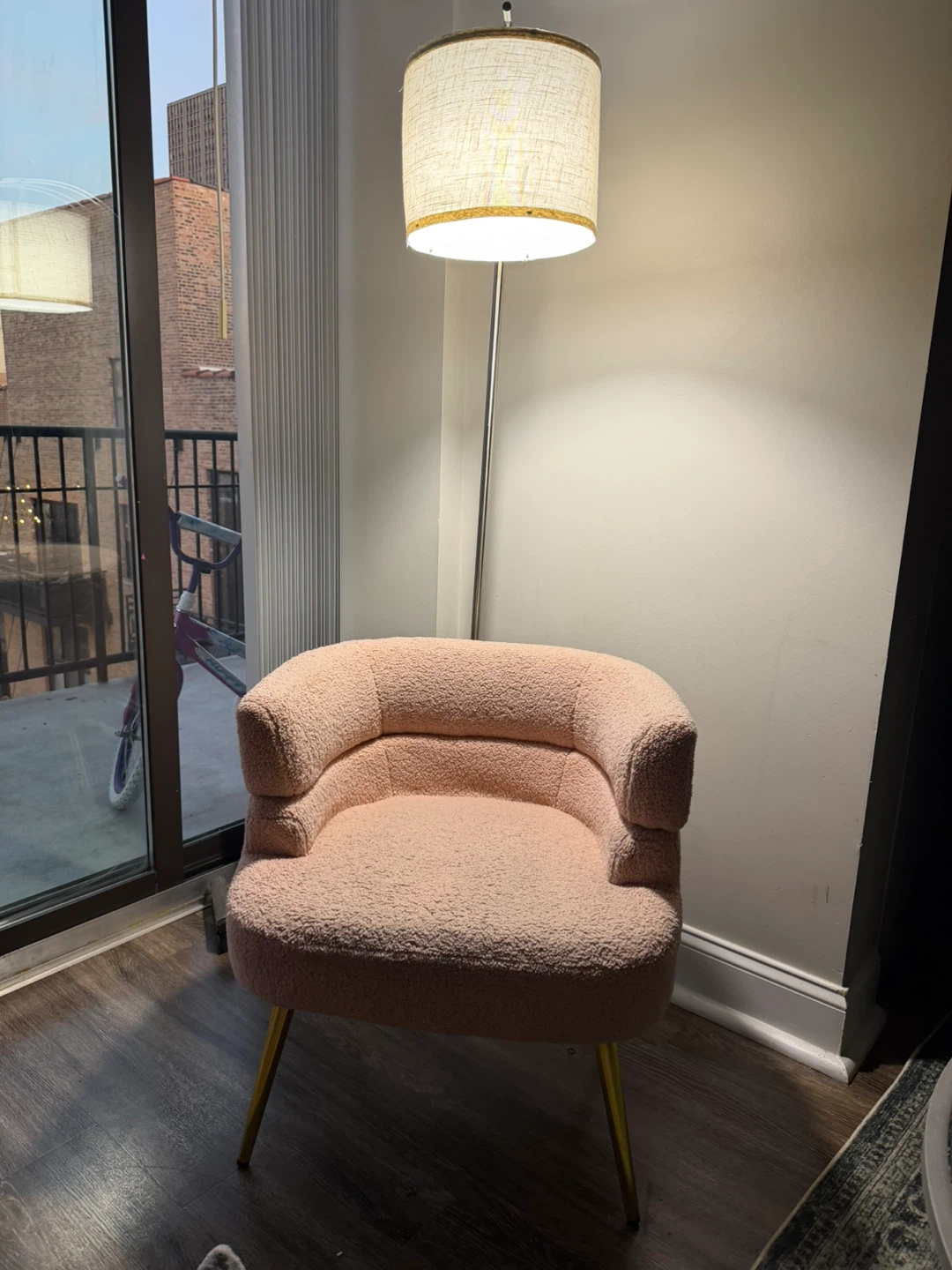 Pink Teddy Accent Chair with Gold Legs