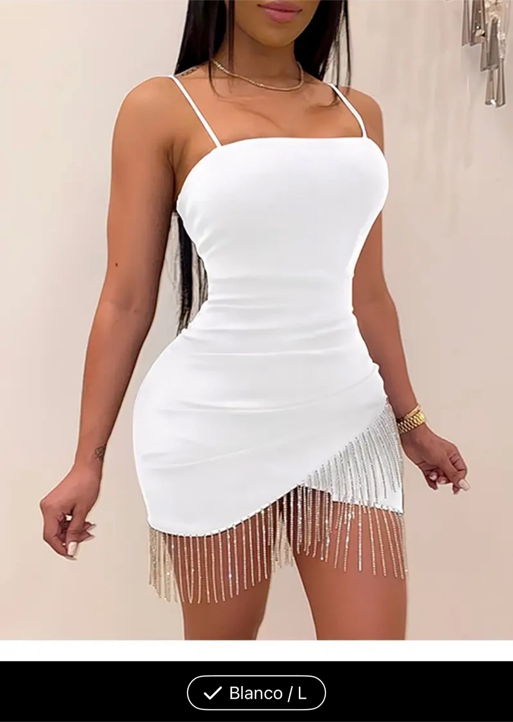 White Fringed Mini Dress size L