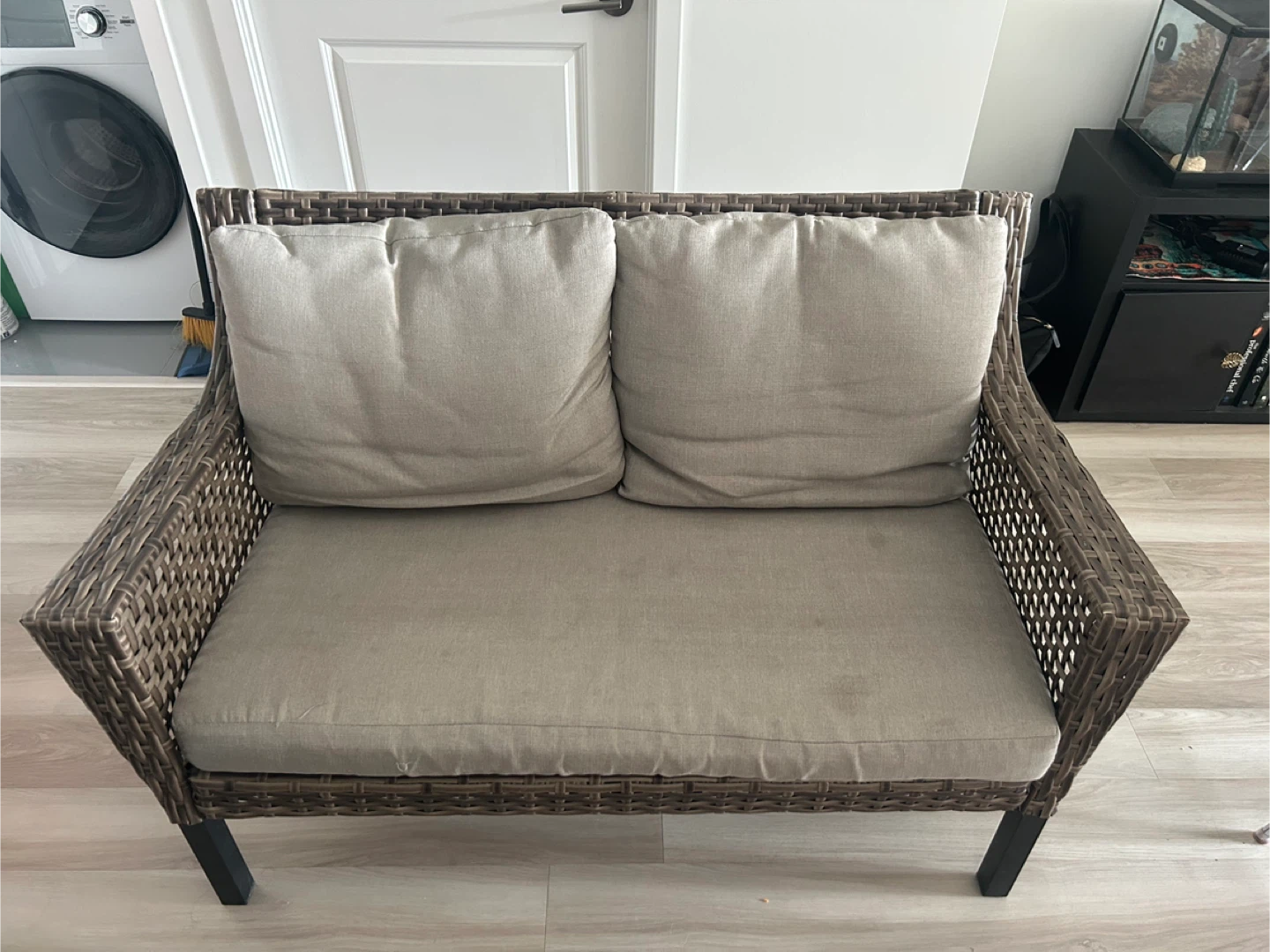 Wicker Loveseat with Cushions and Coffee Table Set