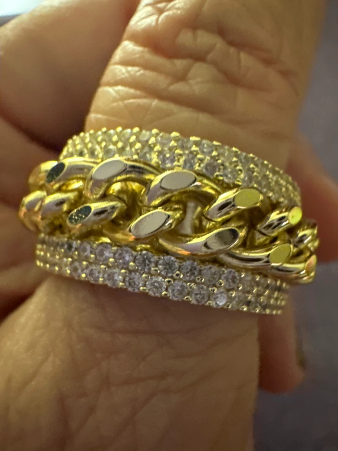 Gold Chain Link Ring with CZ Stones - photo 2