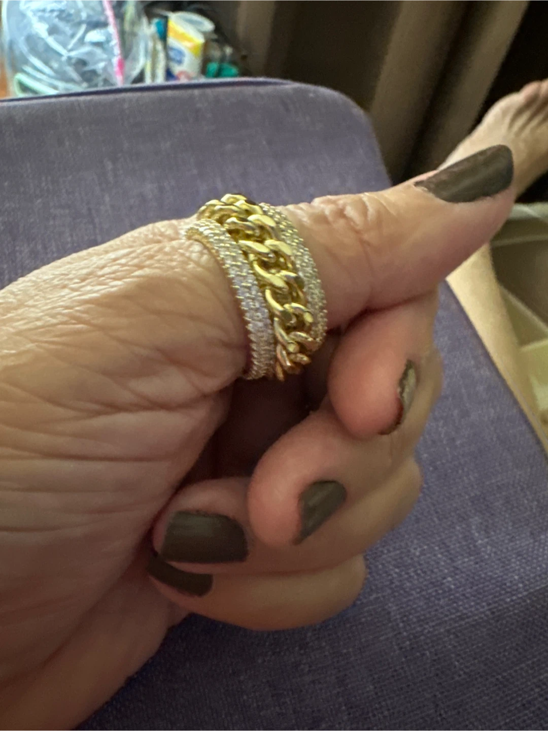Gold Chain Link Ring with CZ Stones