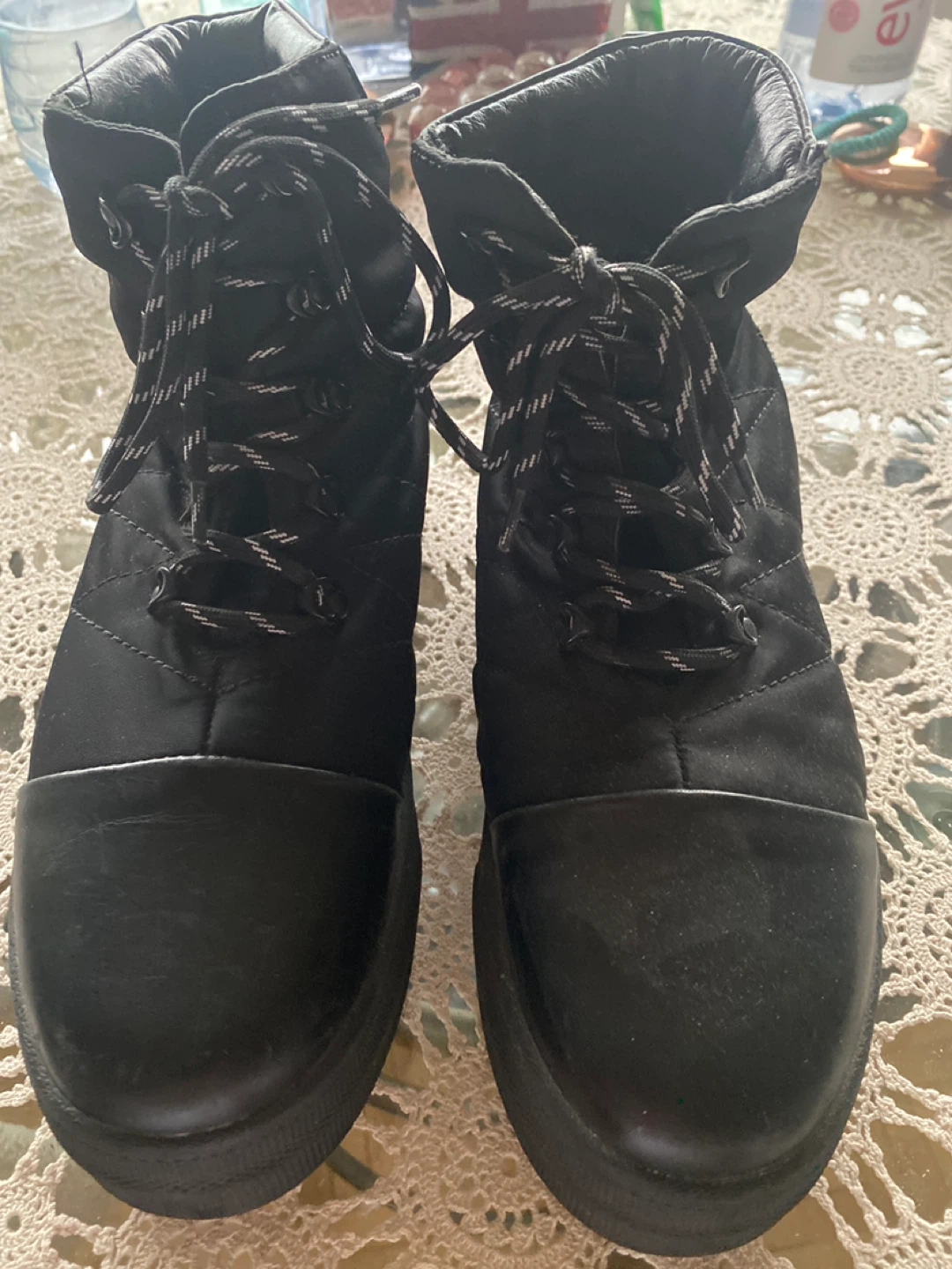 Black Quilted High-Top Boots