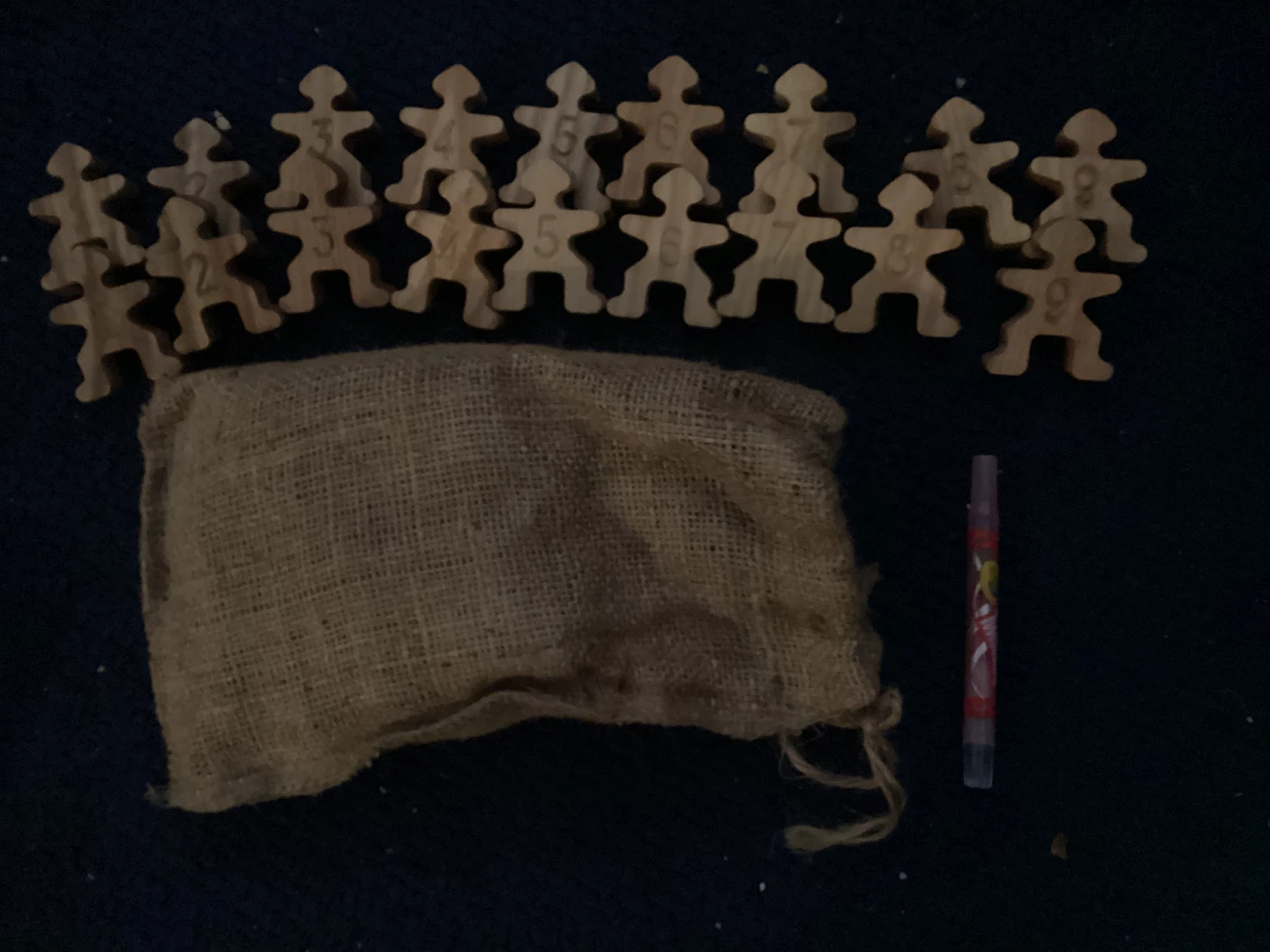 Wooden Number Figurines with Bag