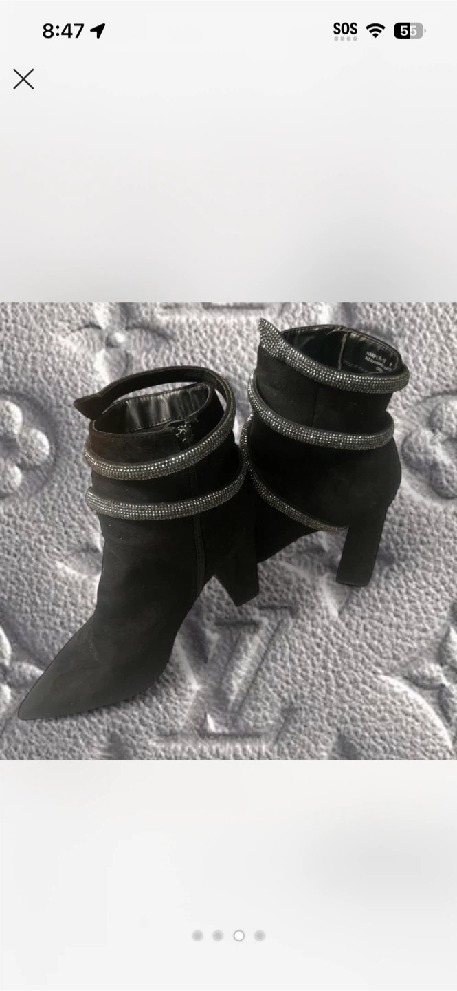 Black Suede Ankle Boots with Rhinestone Straps - Size 9 - photo 4