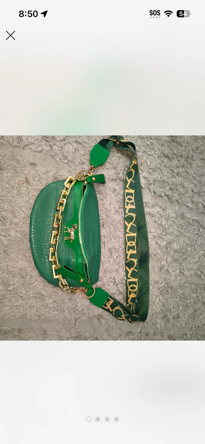Green Crocodile Embossed Crossbody Bag with Gold Chain