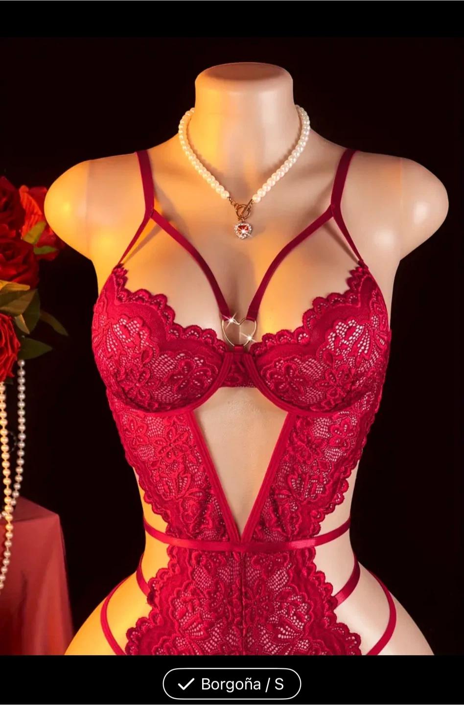 Red Lace Teddy Bodysuit - Size S - photo 5