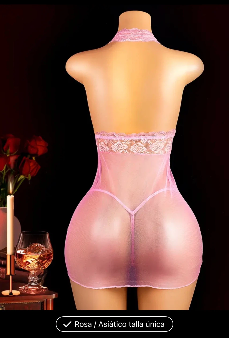 Pink Lace Halter Babydoll Lingerie Set - photo 2