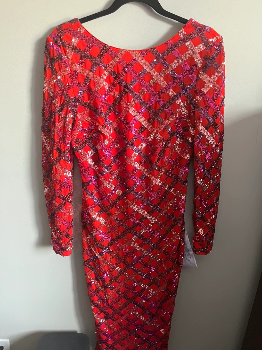 Red Sequined Long Sleeve Dress