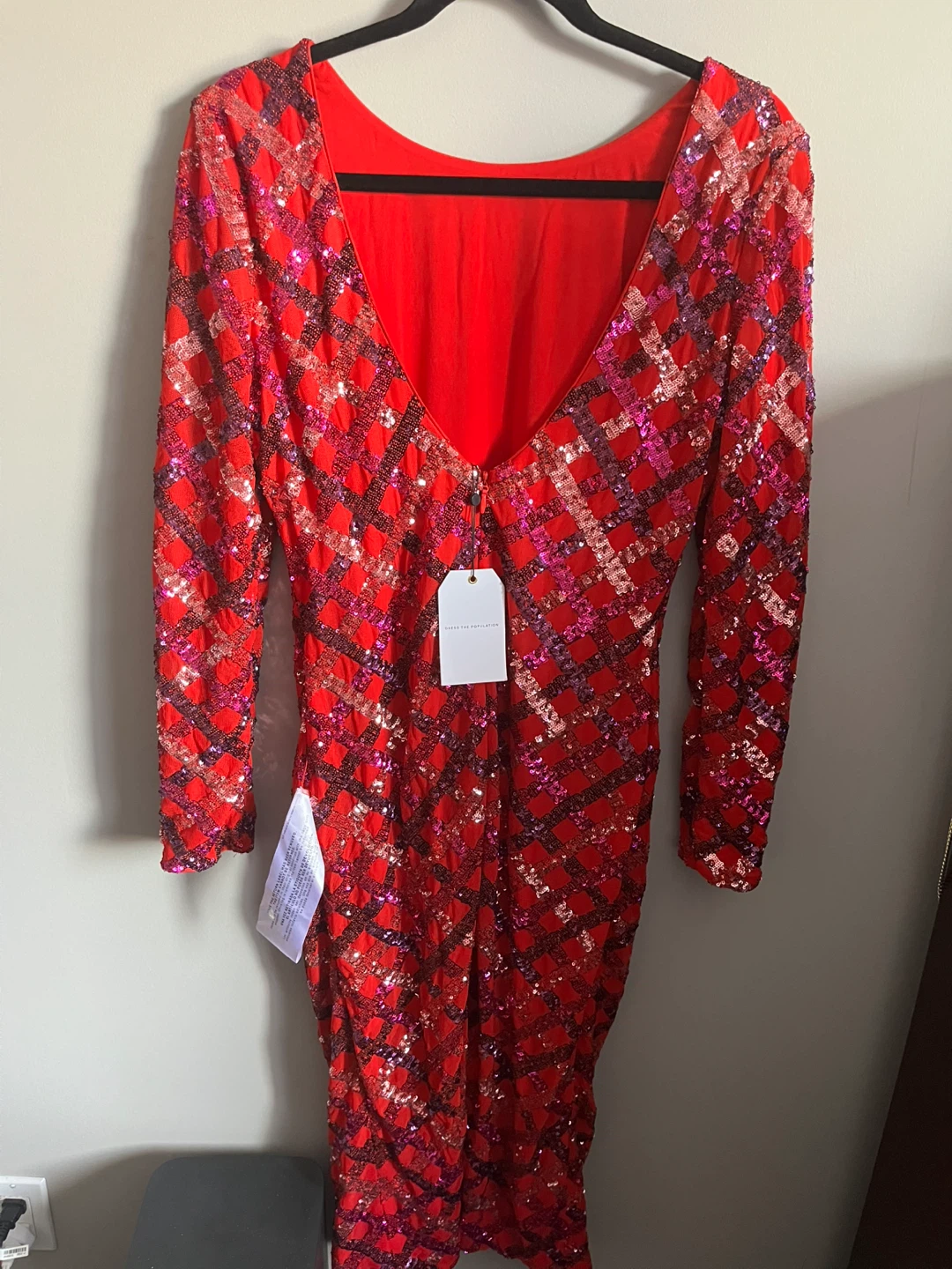 Red Sequined Long Sleeve Dress - photo 3