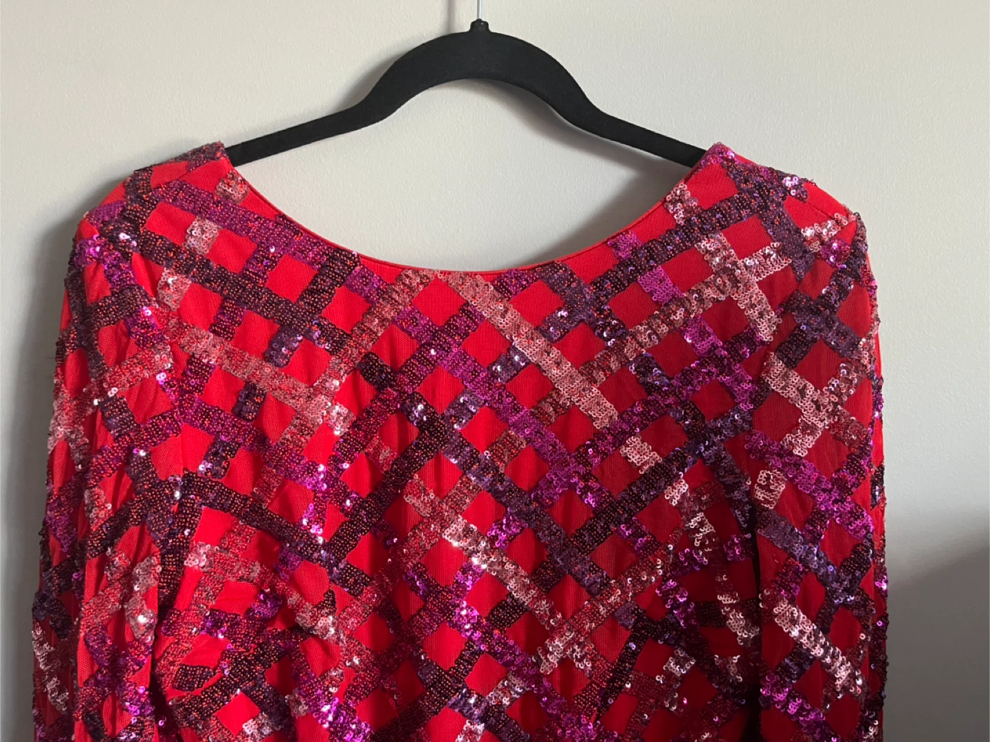 Red Sequined Long Sleeve Dress - photo 2
